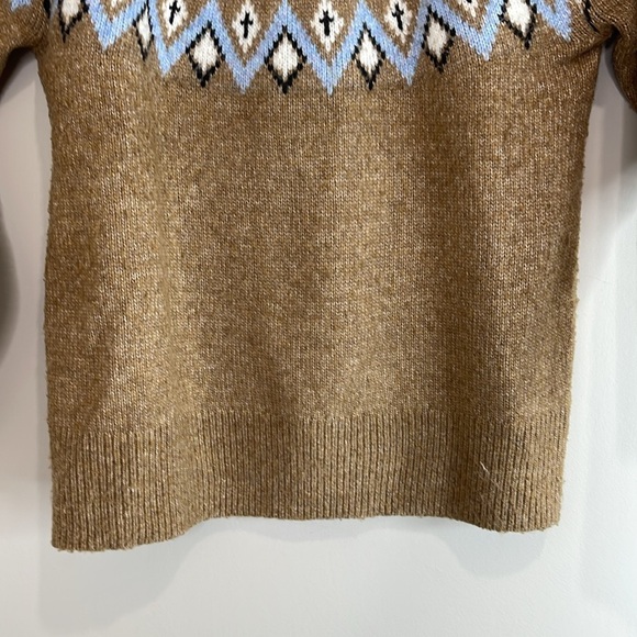 Rickis Fair Isle Pattern Mock Neck Sweater Camel Tan Blue Wool Blend Size L - Picture 4 of 11